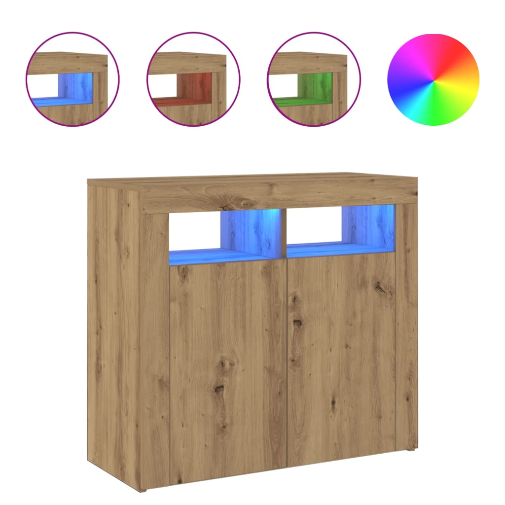 Skjenk med LED-lys artisan eik 80x35x75 cm konstruert tre