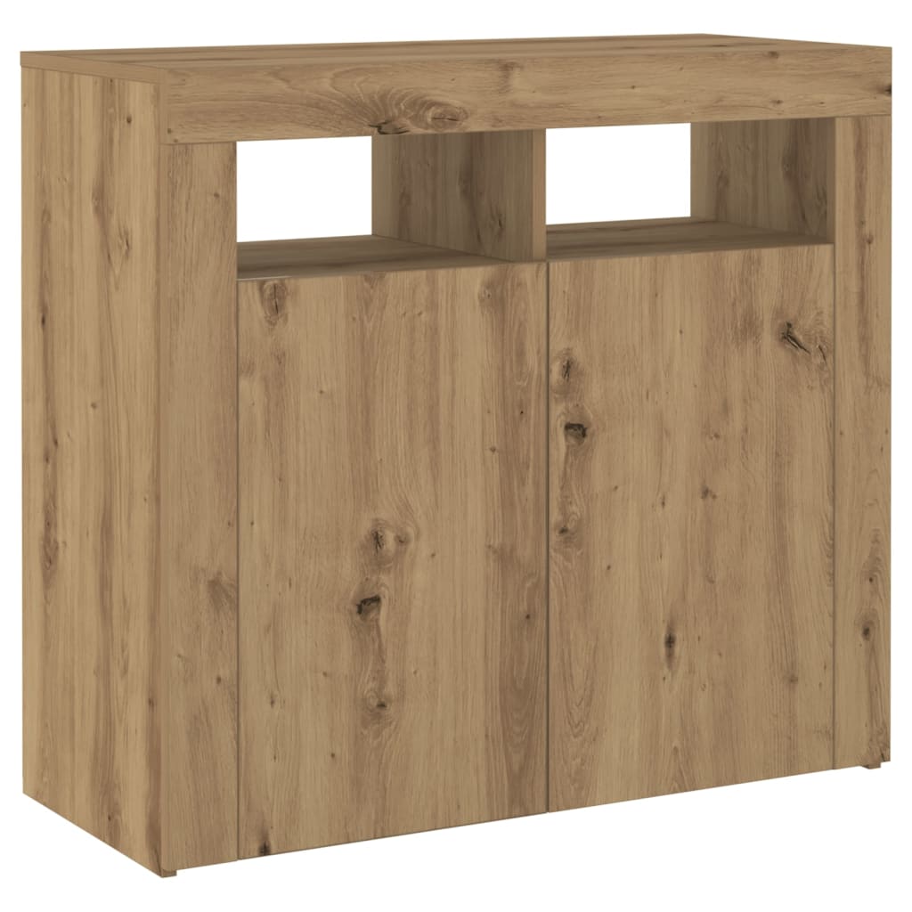 Skjenk med LED-lys artisan eik 80x35x75 cm konstruert tre