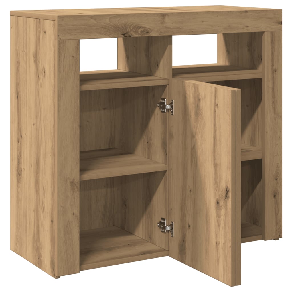 Skjenk med LED-lys artisan eik 80x35x75 cm konstruert tre