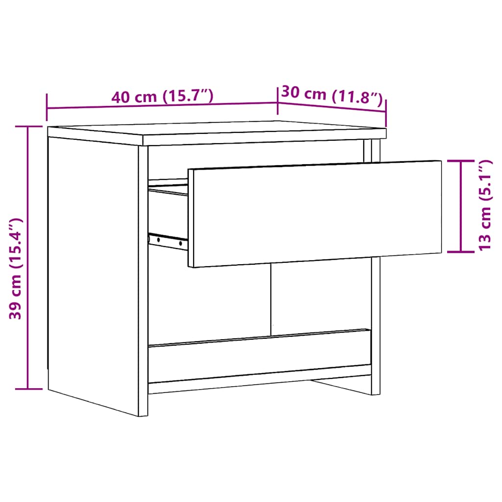 Nattbord 2 stk artisan eik 40x30x39 cm konstruert tre