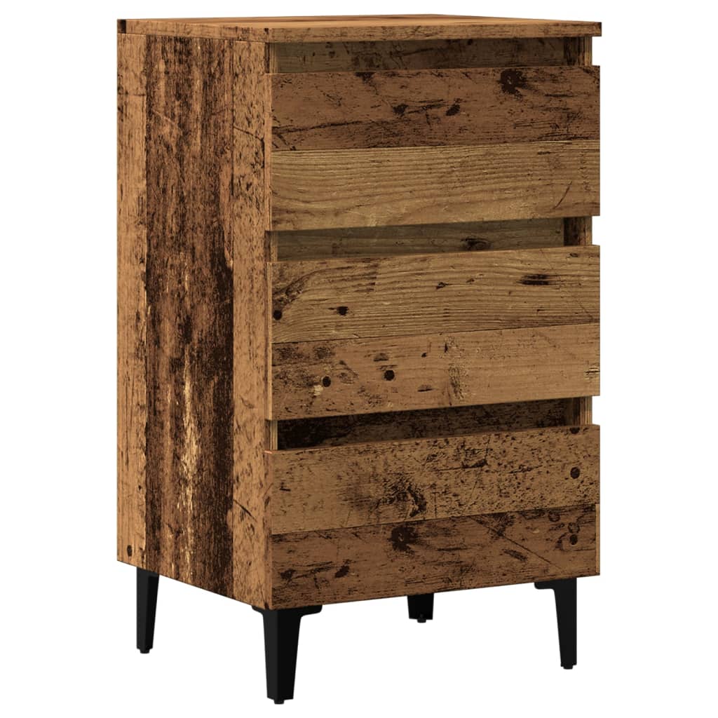 Nattbord med metallben gammelt tre 40x35x69 cm