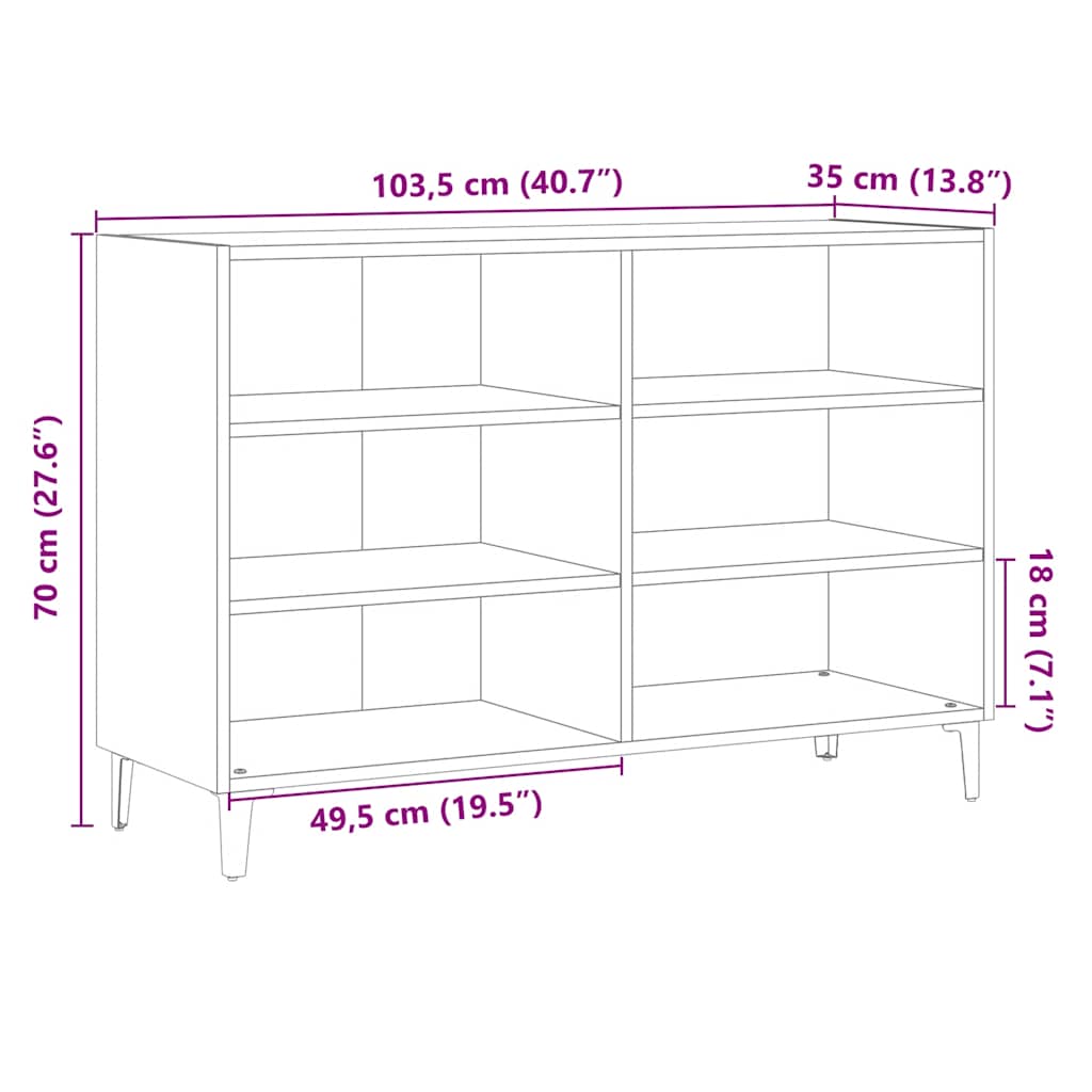 Skjenk gammelt tre 103,5x35x70 cm konstruert tre