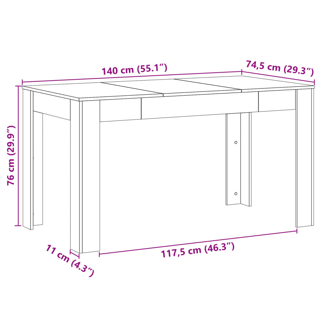 Spisebord gammelt tre 140x74,5x76 cm konstruert tre vidaXL