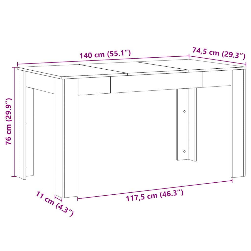 Spisebord artisan eik 140x74,5x76 cm konstruert tre vidaXL