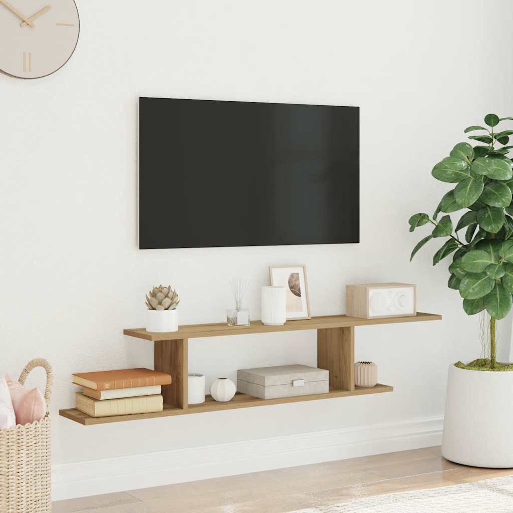 Veggmontert TV-hylle artisan eik 125x18x23 cm konstruert tre