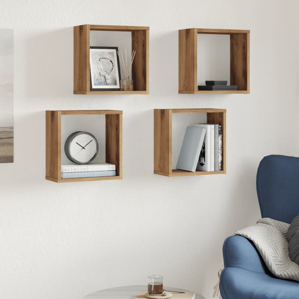 Vegghyller kube 4 stk artisan eik 30x15x30 cm konstruert tre