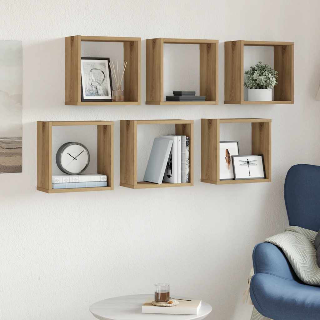 Vegghyller kube 6 stk artisan eik 30x15x30 cm konstruert tre