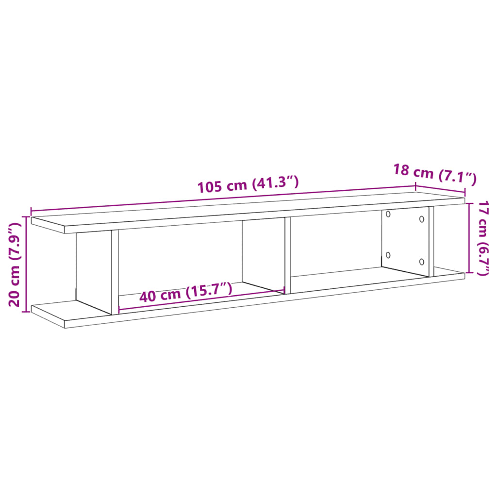 Vegghyller 2 stk gammelt tre 105x18x20 cm konstruert tre