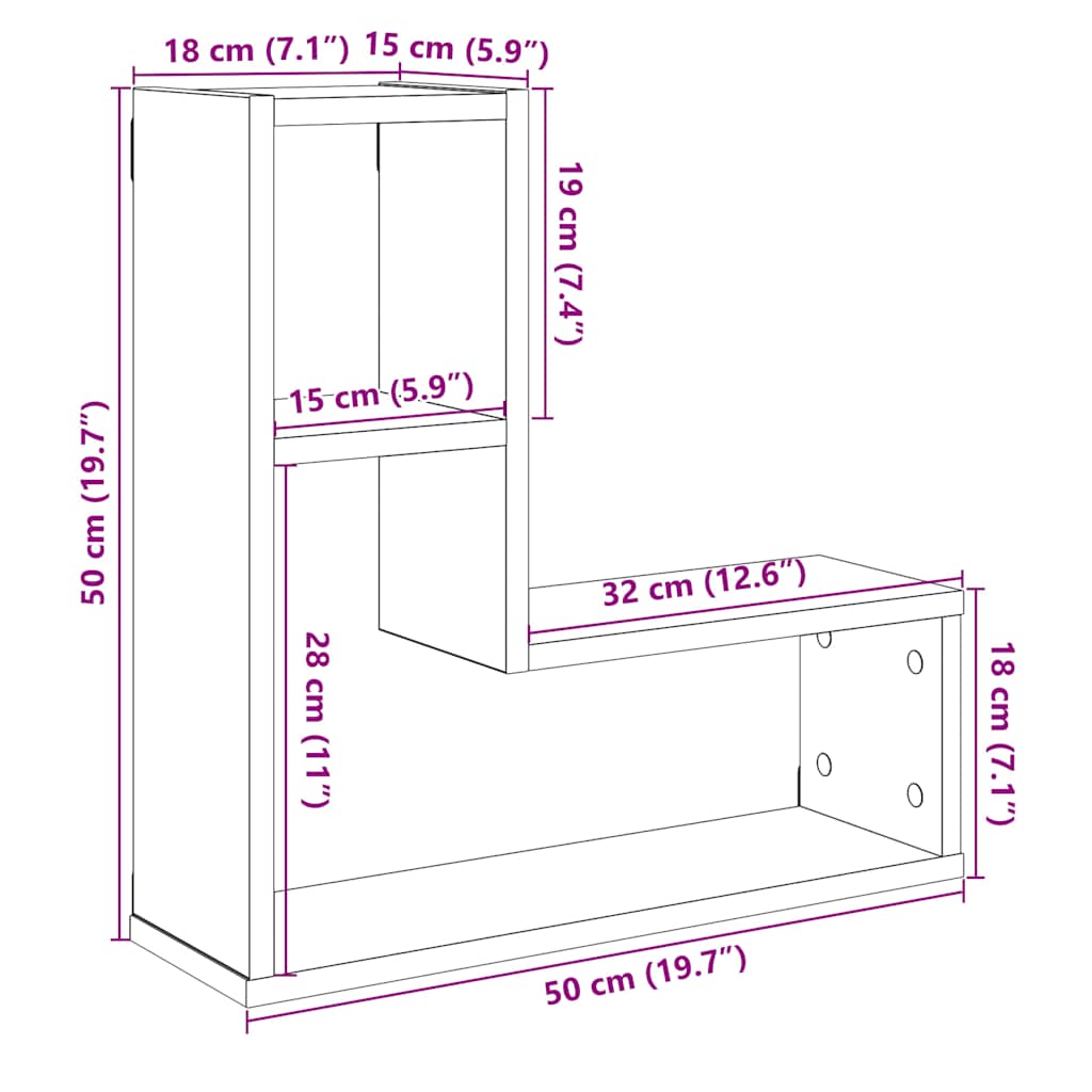 Vegghyller kube 2 stk artisan eik 50x15x50 cm konstruert tre