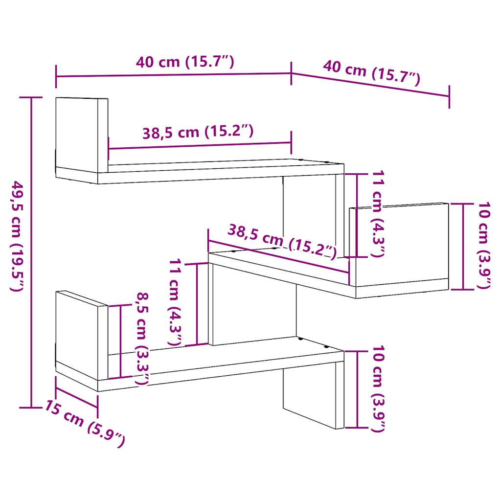 Veggmontert hylle gammelt tre 40x40x49,5 cm konstruert tre