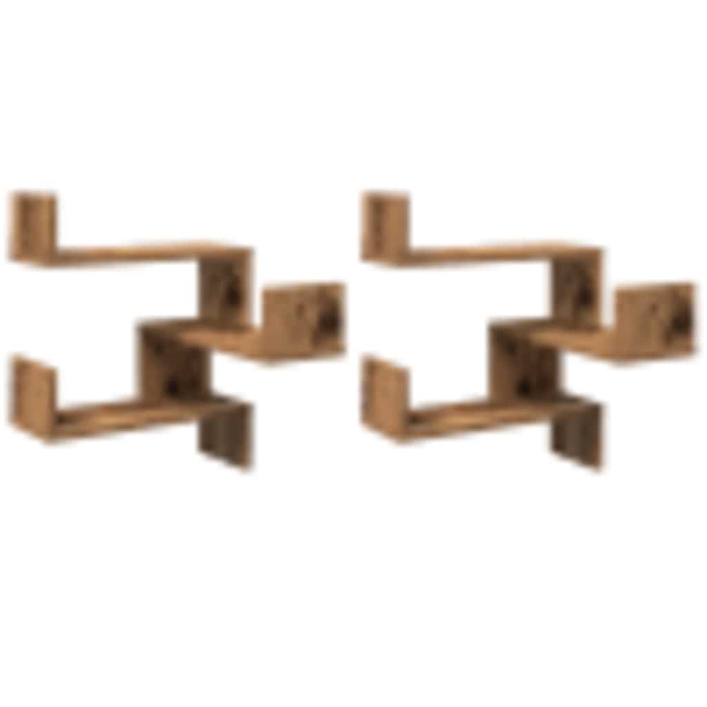 Vegg hjørnehyller 2 stk gammelt tre 40x40x49,5cm konstruert tre