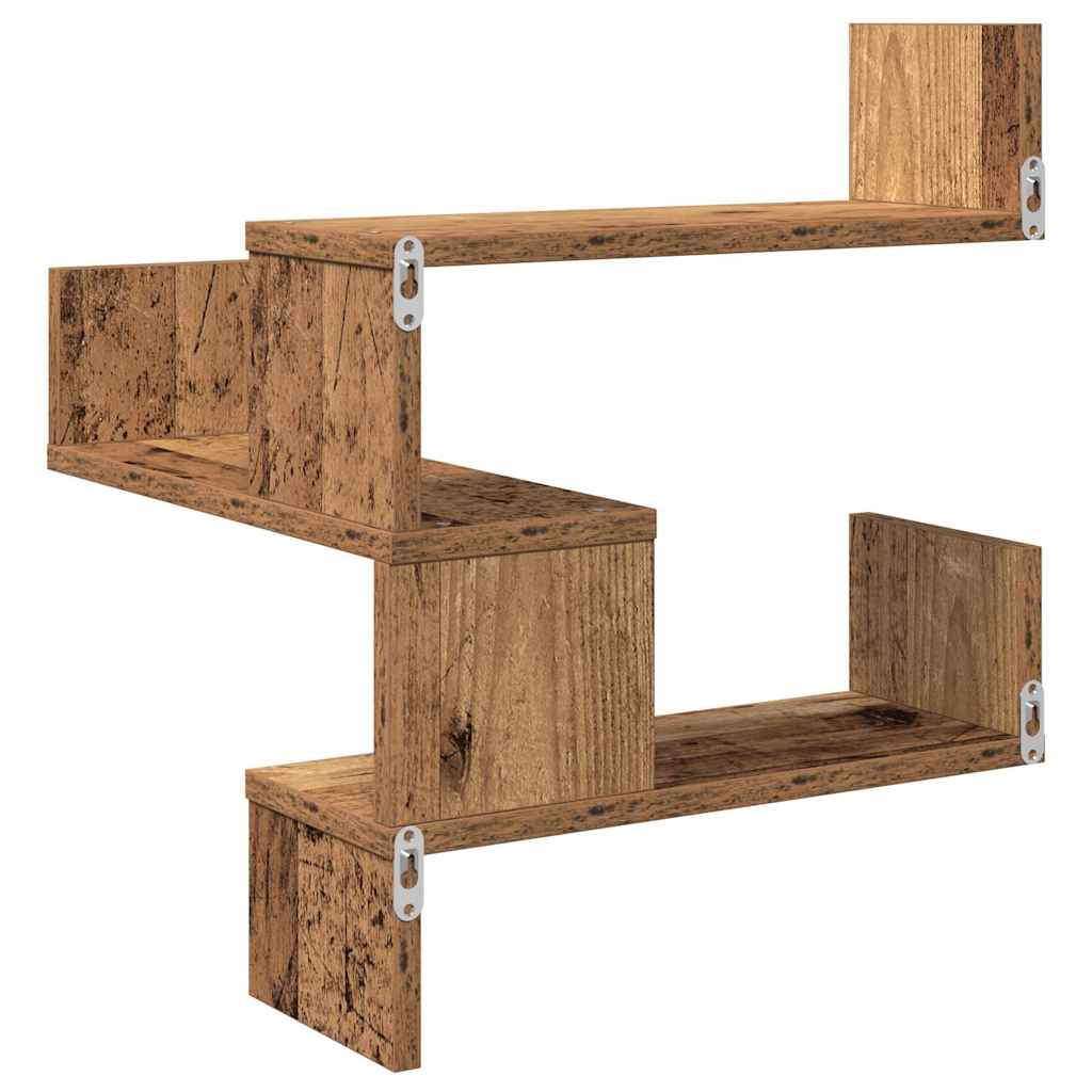 Vegg hjørnehyller 2 stk gammelt tre 40x40x49,5cm konstruert tre
