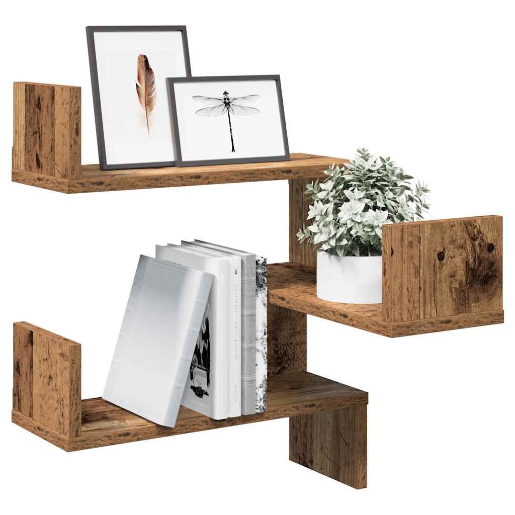 Vegg hjørnehyller 2 stk gammelt tre 40x40x49,5cm konstruert tre