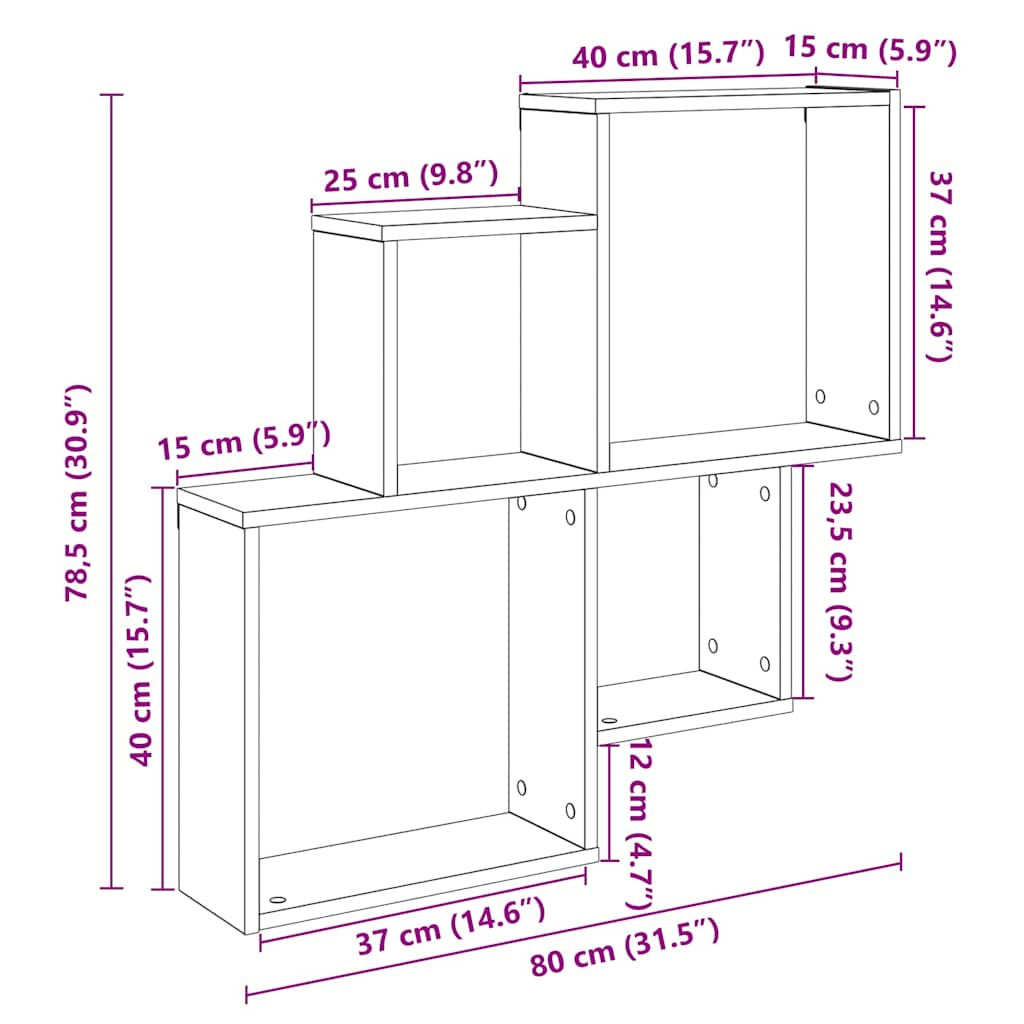 Vegghylle gammelt tre 80x15x78,5 cm konstruert tre