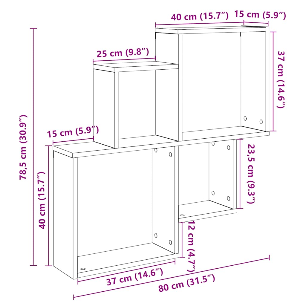 Vegghylle artisan eik 80x15x78,5 cm konstruert tre