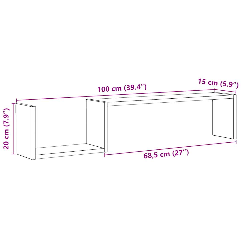 Vegghyller 2 stk artisan eik 100x15x20 cm konstruert tre