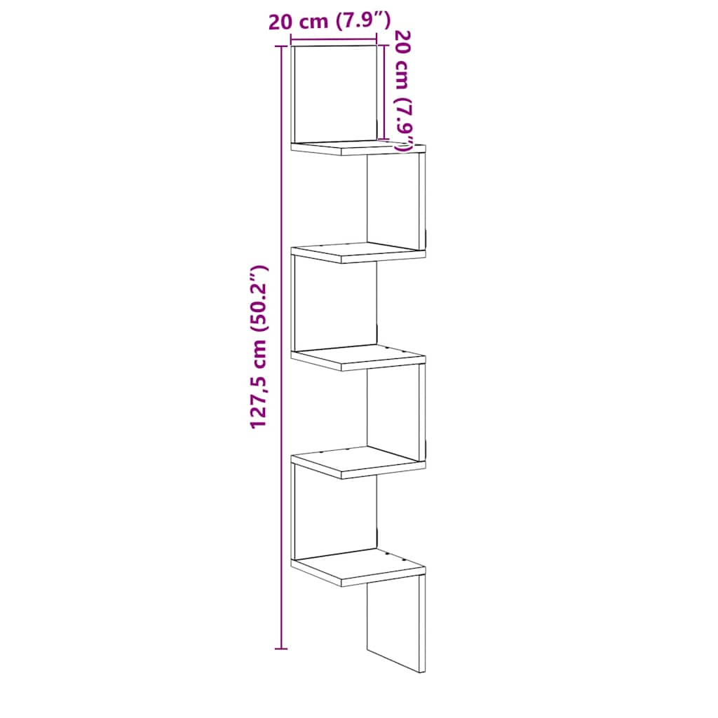 Veggmontert hylle artisan eik 20x20x127,5 cm konstruert tre