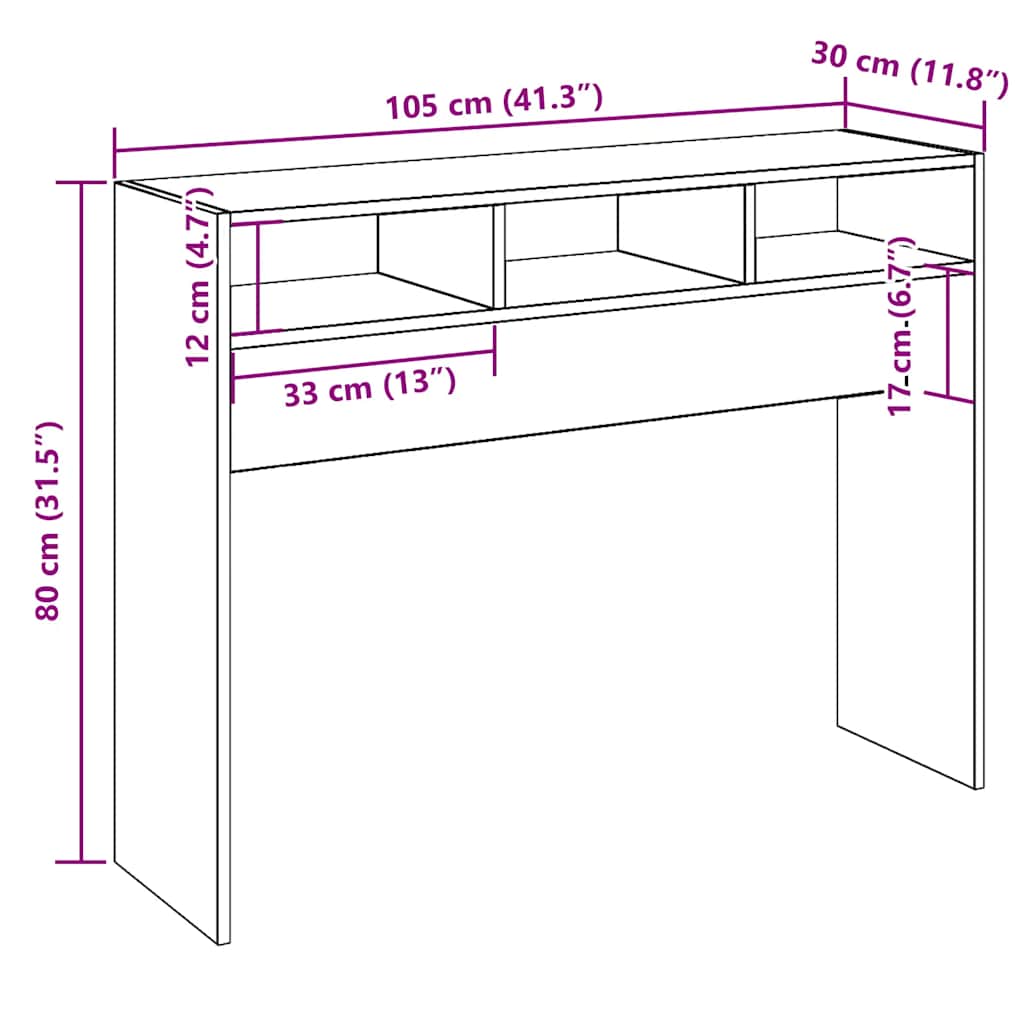 Konsollbord artisan eik 105x30x80 cm konstruert tre