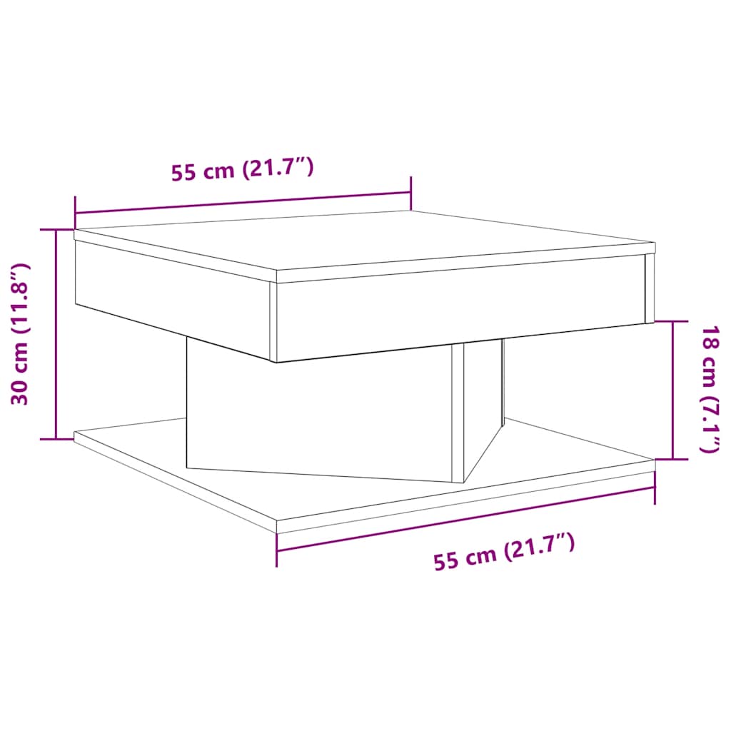 Salongbord artisan eik 55x55x30 cm konstruert tre