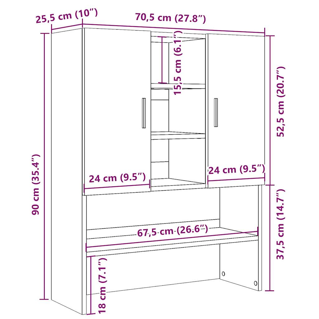 Vaskemaskinskap gammelt tre 70,5x25,5x90 cm