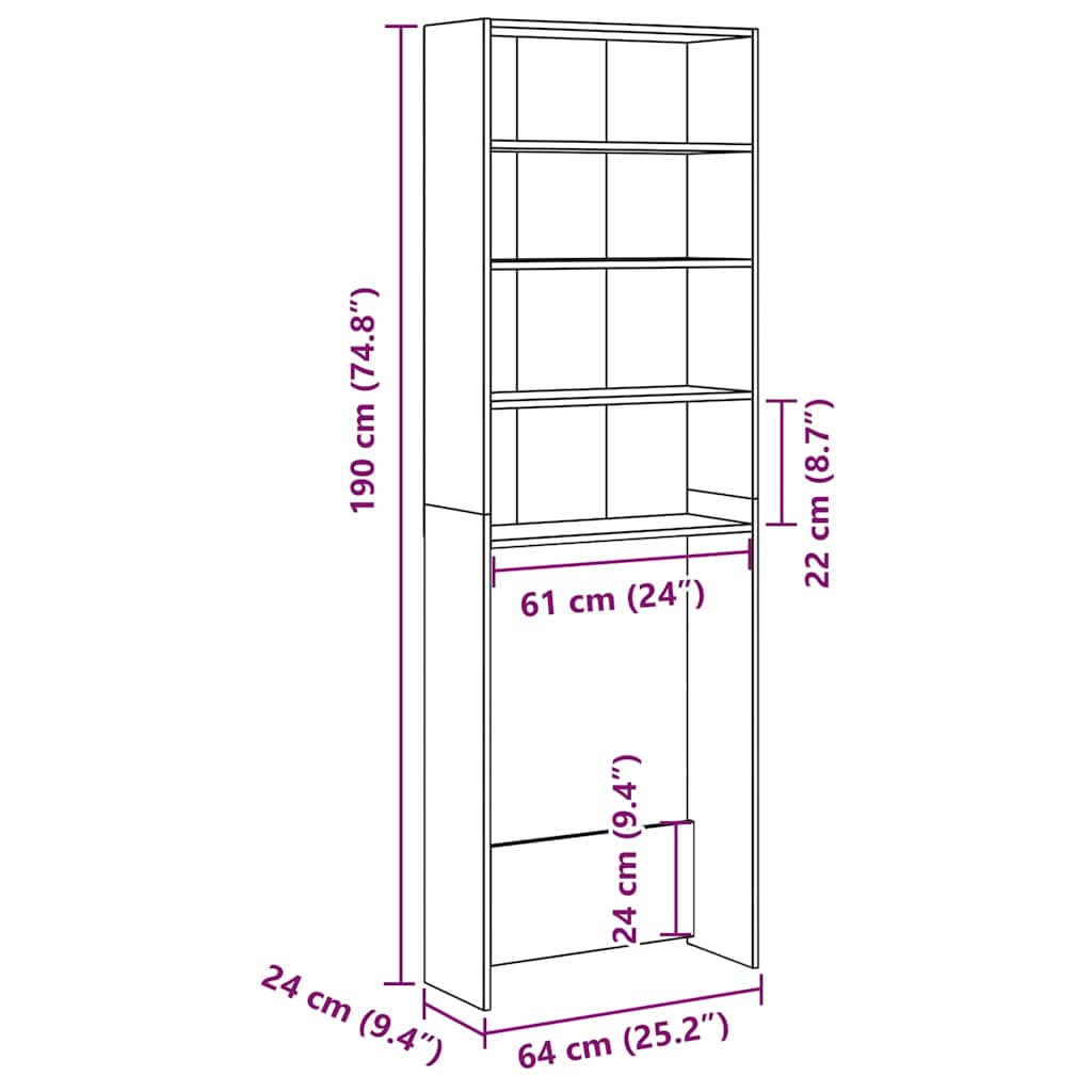 Vaskemaskinskap artisan eik 64x24x190 cm