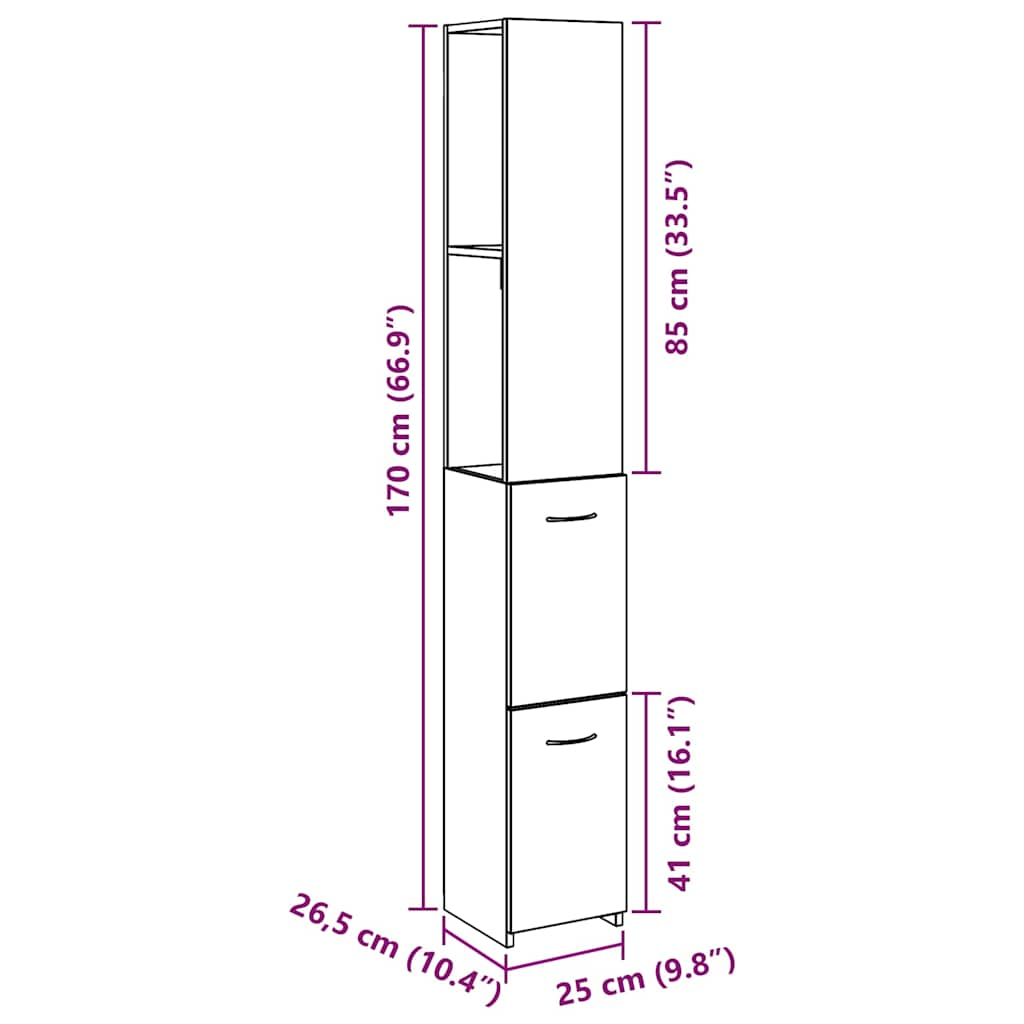 Baderomsskap betonggrå 25x25x170 cm konstruert tre