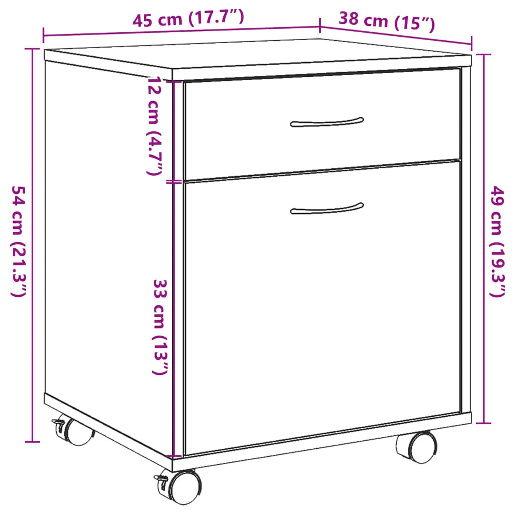 Rulleskap artisan eik 45x38x54 cm konstruert tre