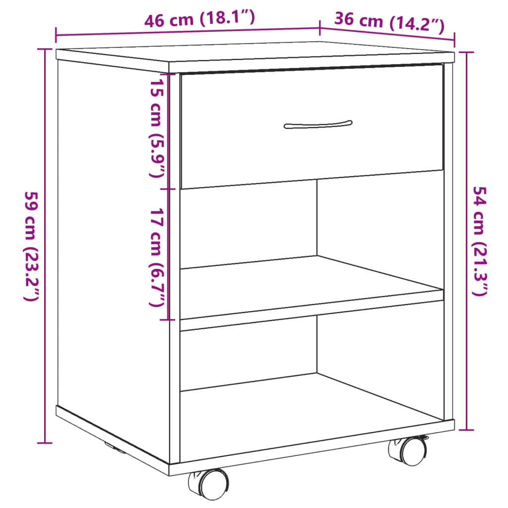 Rulleskap gammelt tre 46x36x59 cm konstruert tre