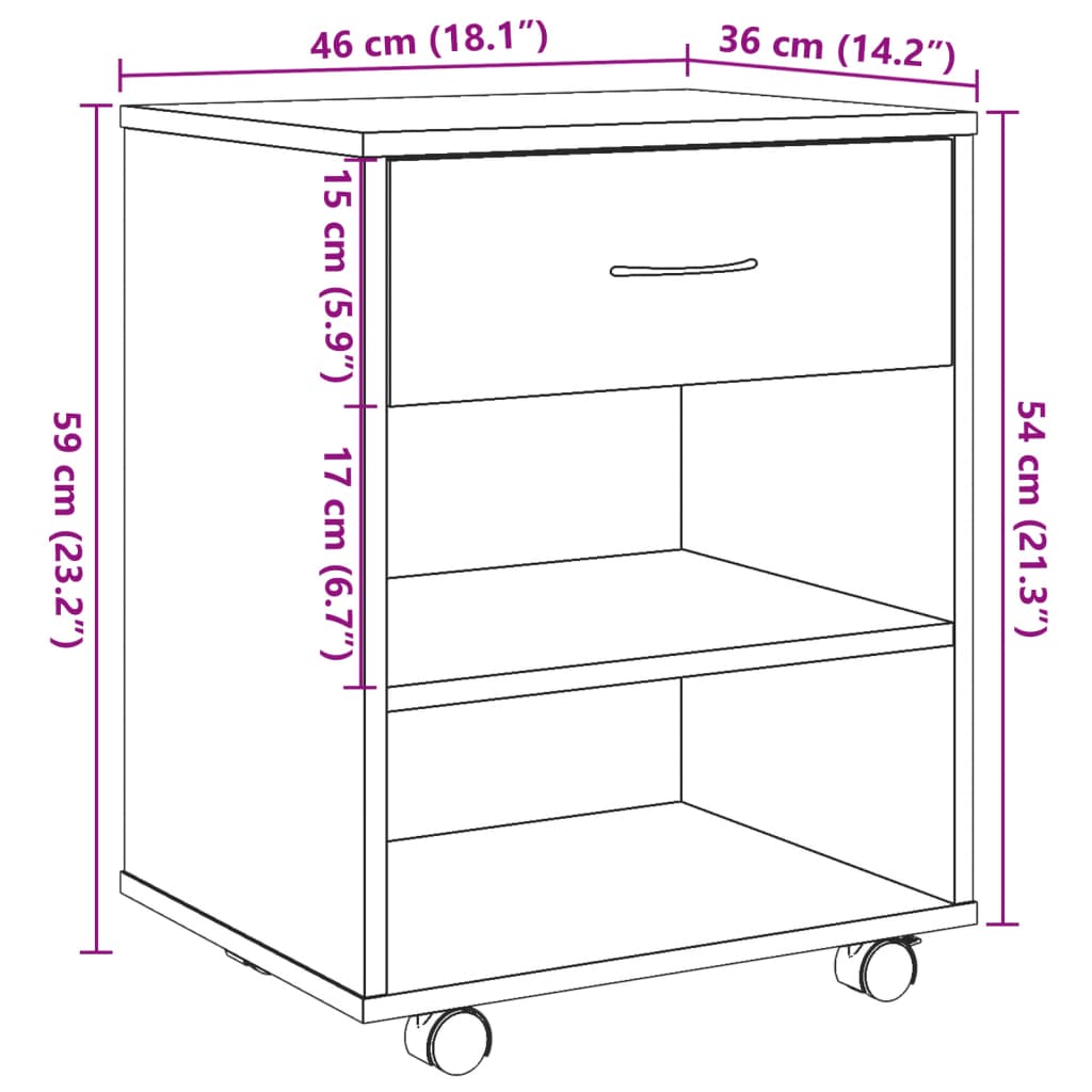 Rulleskap artisan eik 46x36x59 cm konstruert tre
