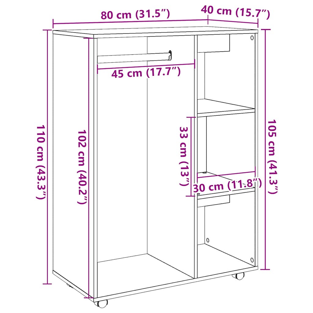 Garderobe artisan eik 80x40x110 cm konstruert tre