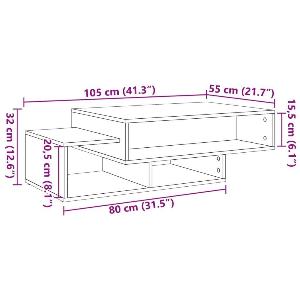 Salongbord gammelt tre 105x55x32 cm konstruert tre
