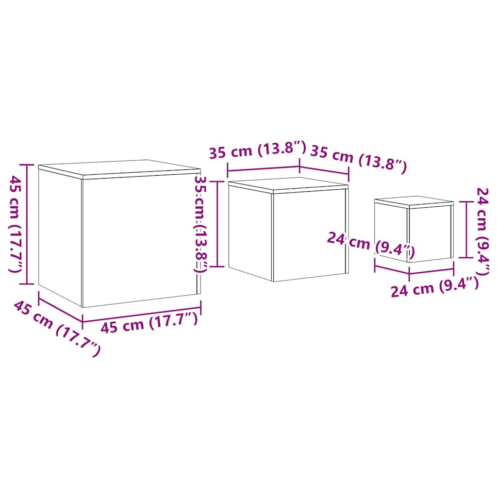 Sidebord 3 stk gammelt tre konstruert tre