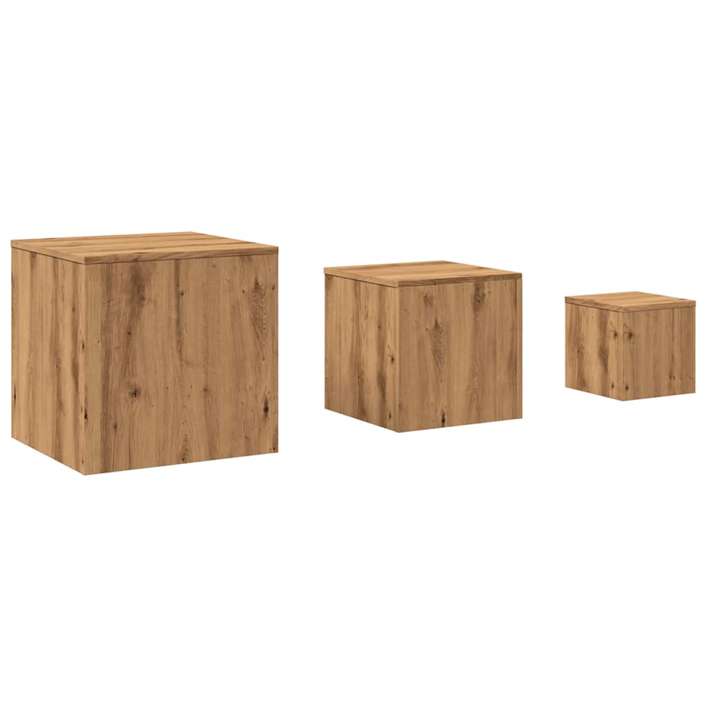 Sidebord 3 stk artisan eik konstruert tre