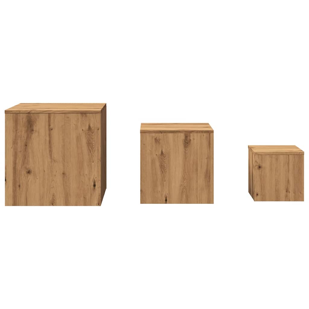 Sidebord 3 stk artisan eik konstruert tre