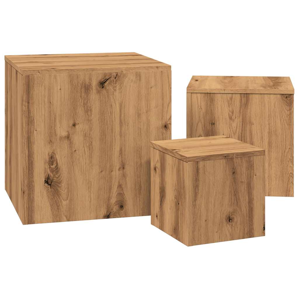 Sidebord 3 stk artisan eik konstruert tre