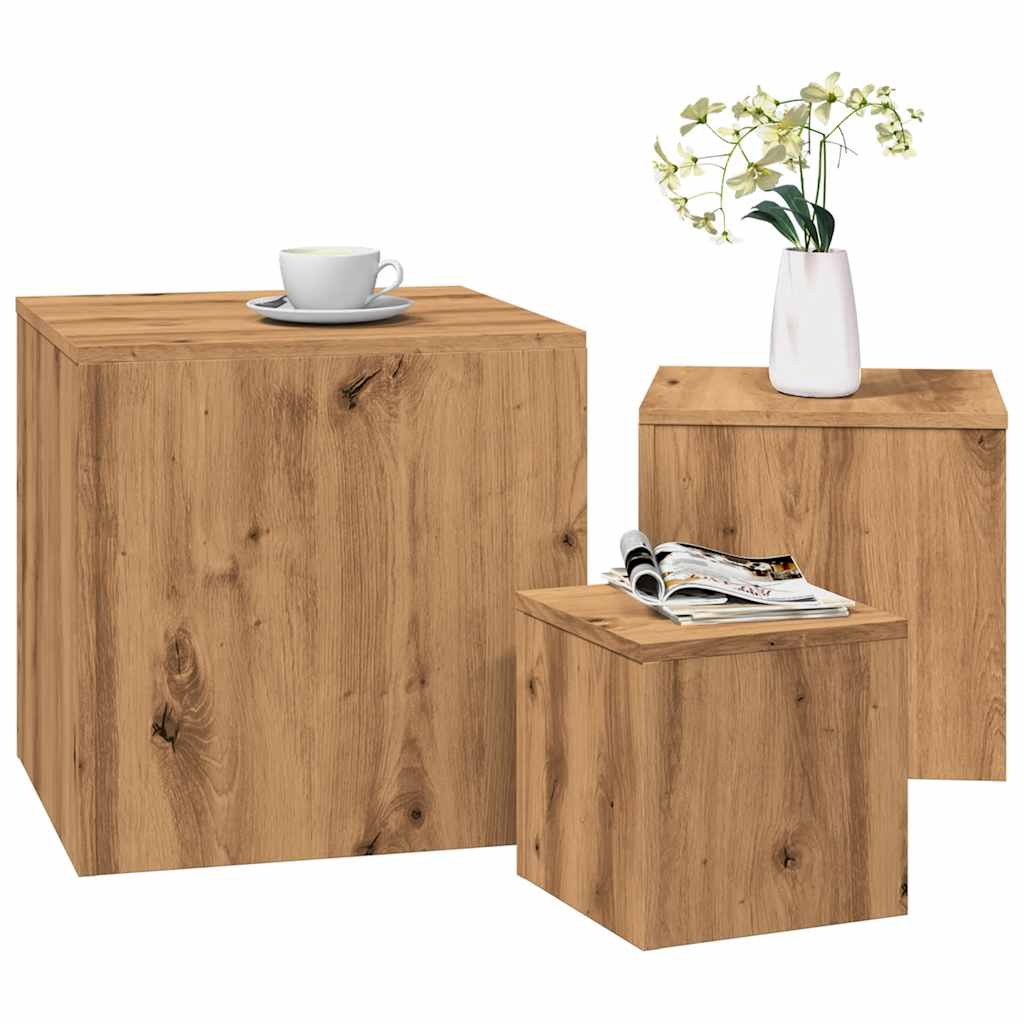 Sidebord 3 stk artisan eik konstruert tre