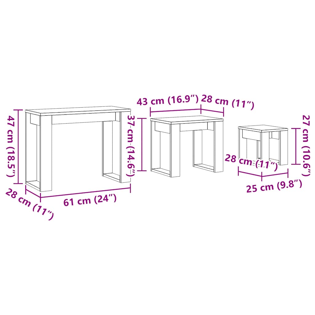 Stablebord 3 stk gammelt tre konstruert tre