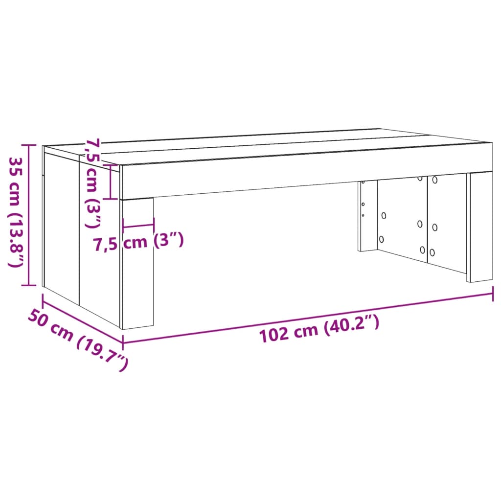 Salongbord gammelt tre 102x50x35 cm konstruert tre