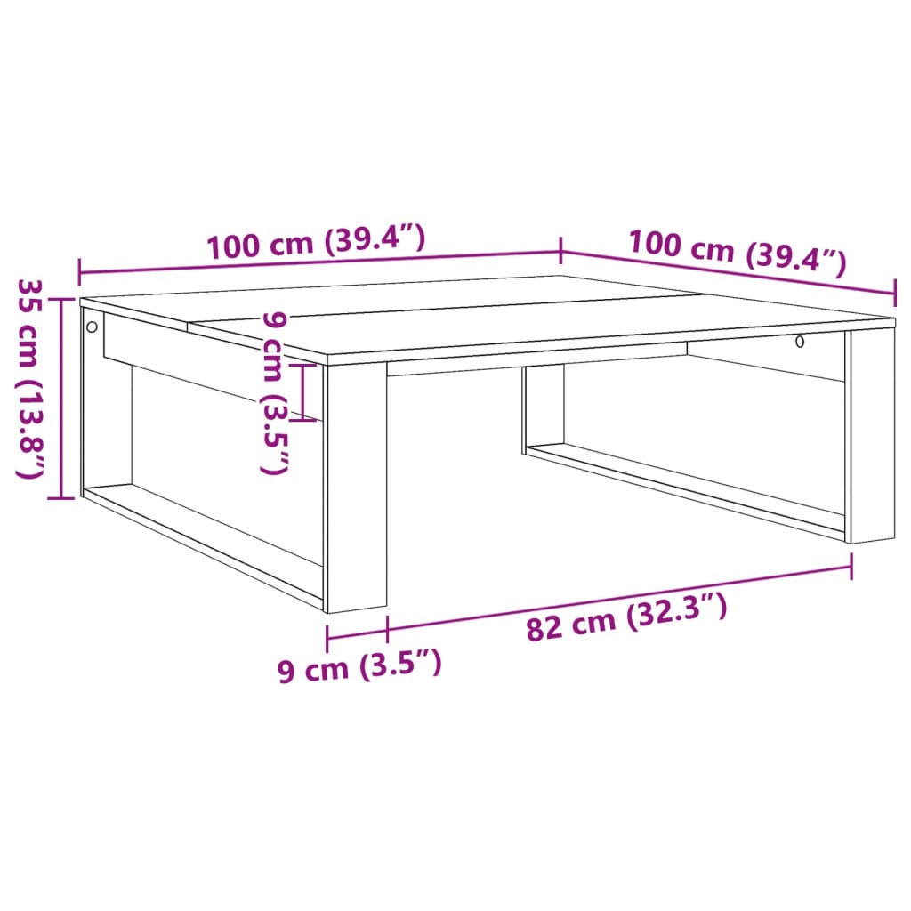 Salongbord gammelt tre 100x100x35 cm konstruert tre