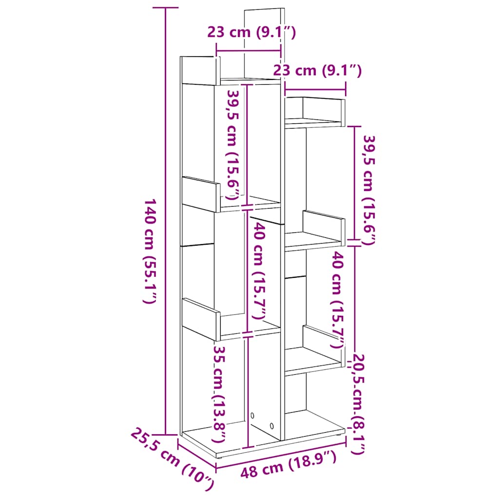 Bokhylle artisan eik 48x25,5x140 cm konstruert tre