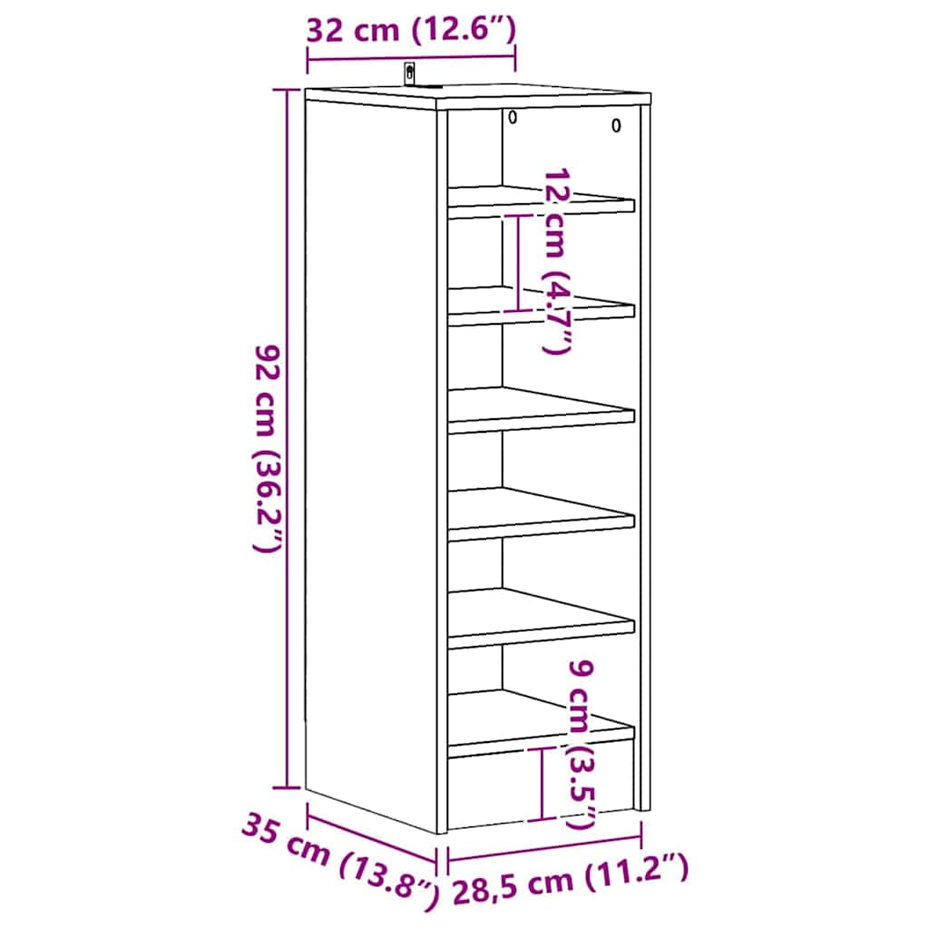 Skoskap gammelt tre 32x35x92 cm konstruert tre