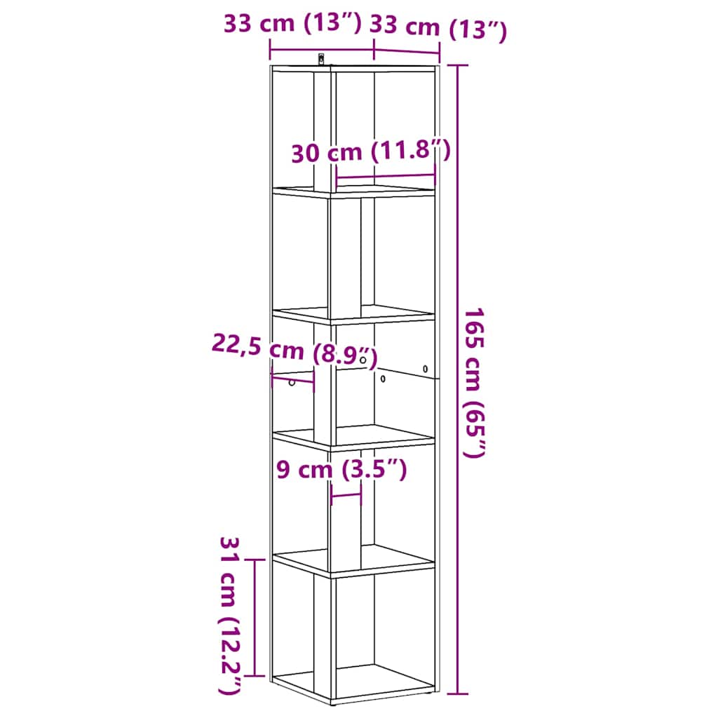 Hjørneskap gammelt tre 33x33x165 cm konstruert tre