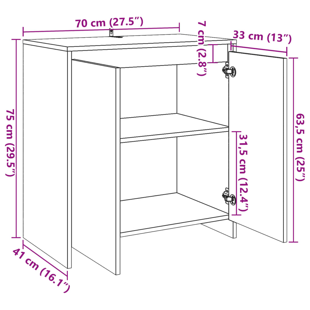 Skjenk gammelt tre 70x41x75 cm konstruert tre