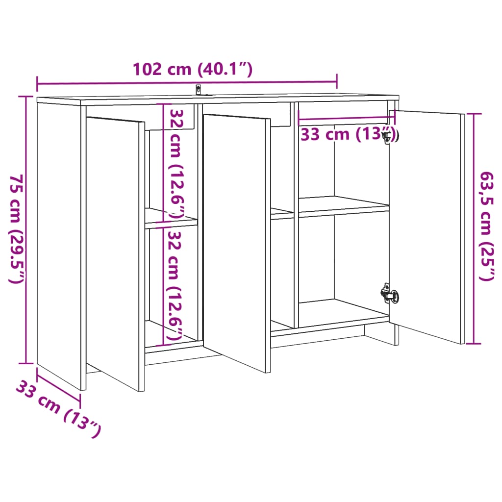 Skjenk artisan eik 102x33x75 cm konstruert tre