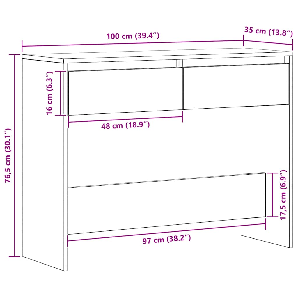 Konsollbord artisan eik 100x35x76,5 cm konstruert tre