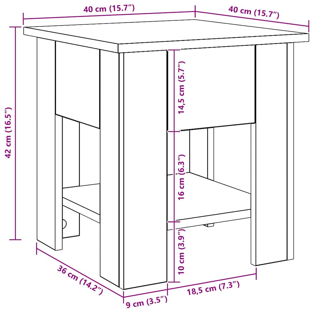 Salongbord artisan eik 40x40x42 cm konstruert tre