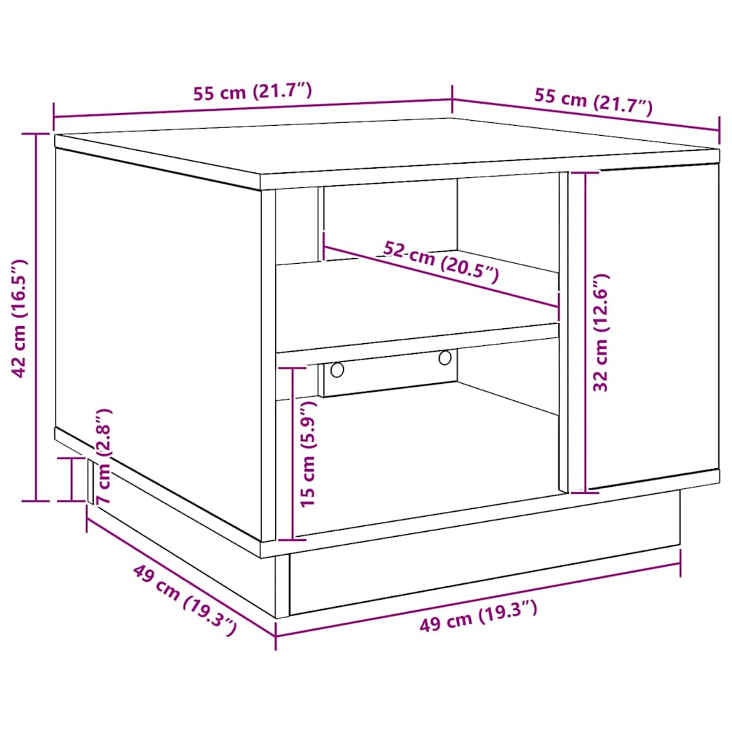 Salongbord artisan eik 55x55x42 cm konstruert tre