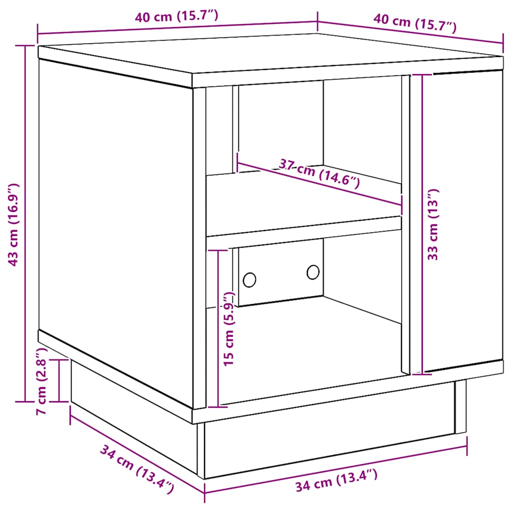 Salongbord artisan eik 40x40x43 cm konstruert tre