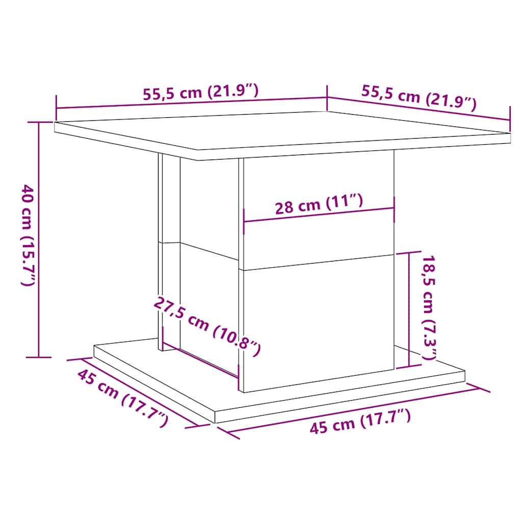 Salongbord gammelt tre 55,5x55,5x40 cm konstruert tre