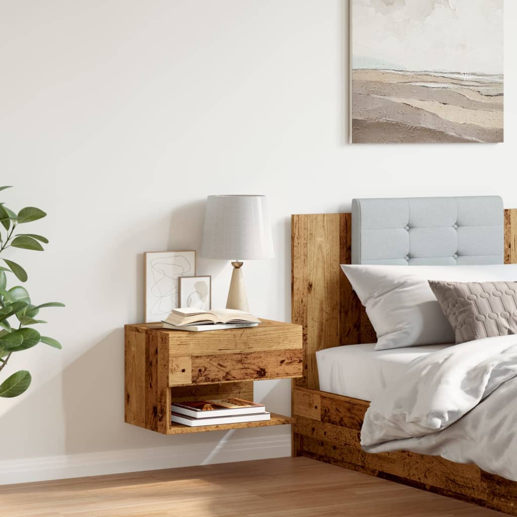 Vegghengt nattbord gammelt tre